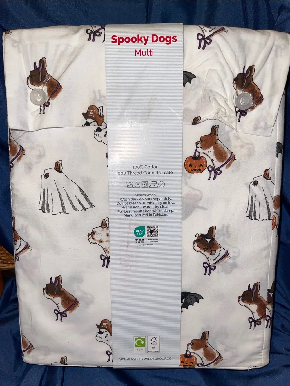 Cath Kidston White Sheet Set with Brown and Black Dog Motif